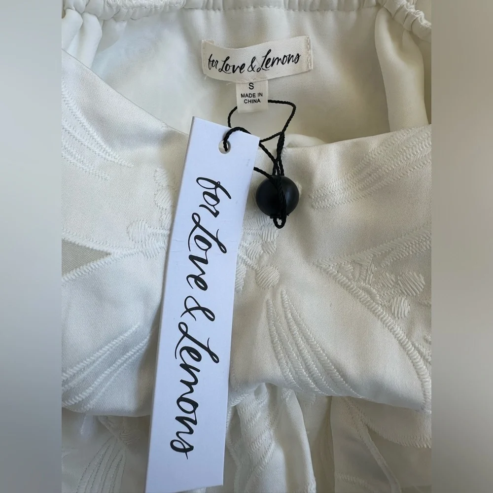 For Love & Lemons Evelyn Organza Babydoll White Floral Mini Dress - Picture 5 of 5